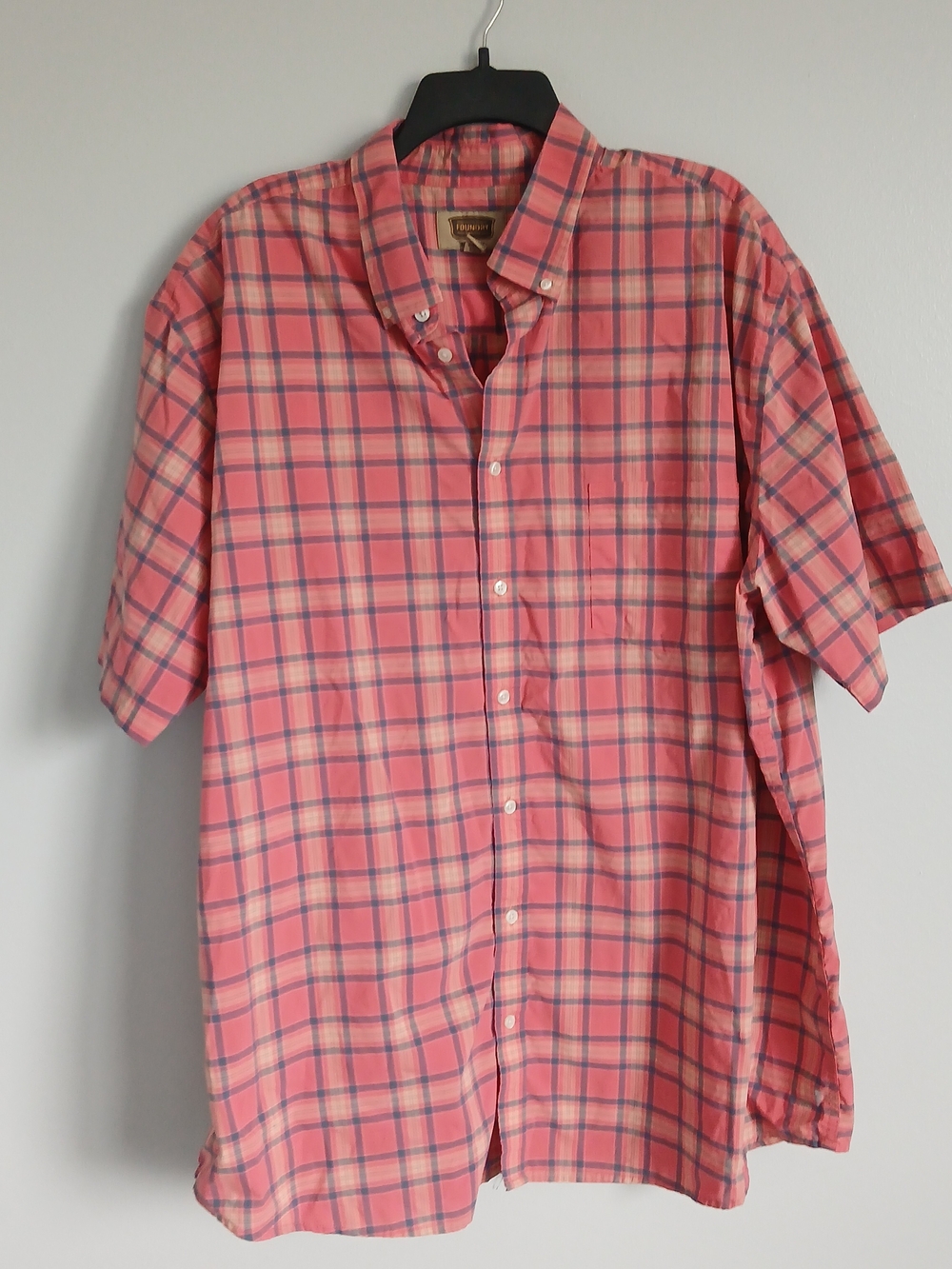The Foundry Supply Co. Coral Plaid Short-Sleeve Button-Down Shirt